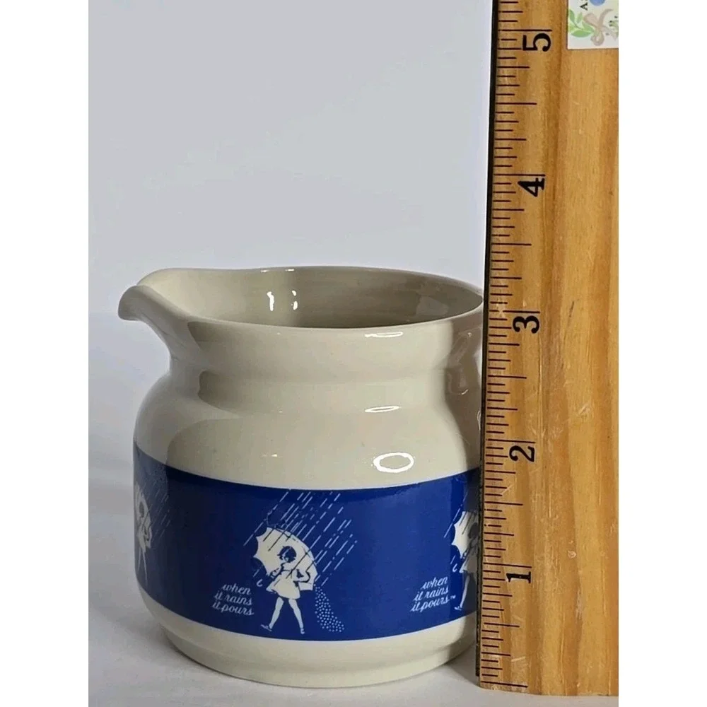 Morton Salt Vintage Cream and Sugar Set Collectible Umbrella Girl White Blue EUC
